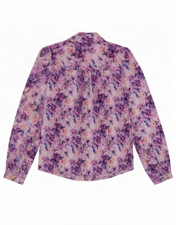 Vintage mujer camisa blusa Reino Unido 12 poliéster floral multicolor medio