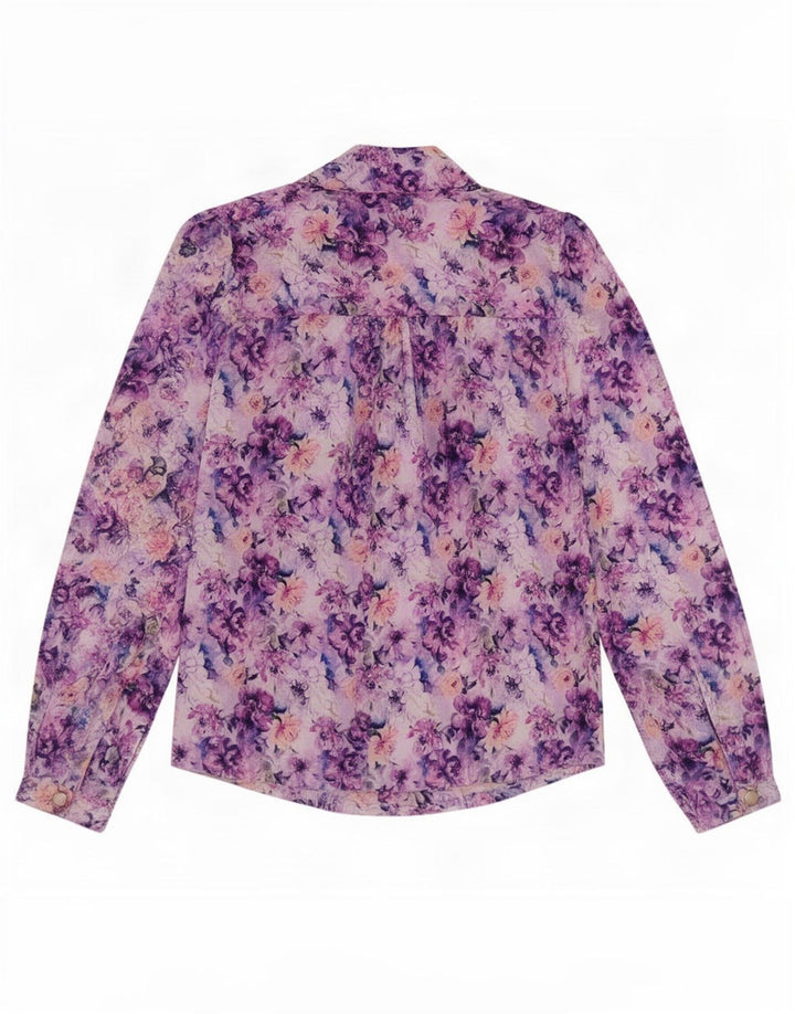Vintage mujer camisa blusa Reino Unido 12 poliéster floral multicolor medio