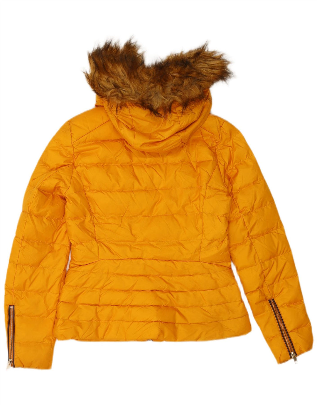 Zara Mujer Chaqueta Acolchada Con Capucha UK 10 Small Poliéster Amarillo