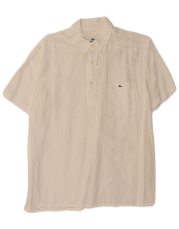 Lacoste Camisa tipo jersey de manga corta para hombre talla 42 grande lino blanco