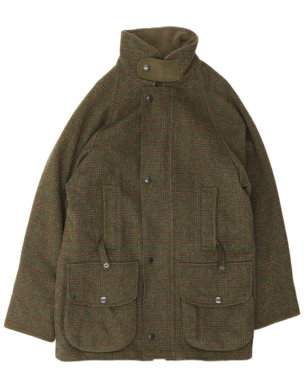 Chaqueta utilitaria para hombre Barbour UK 38 Lana a cuadros caqui mediana