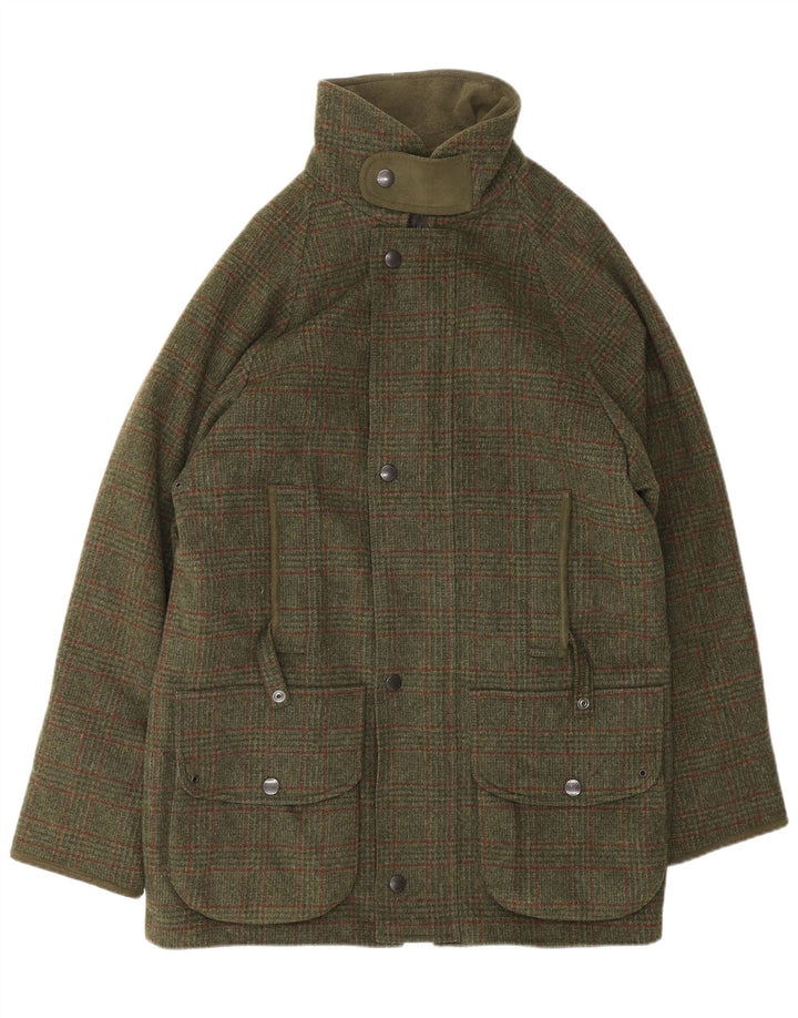 Chaqueta utilitaria para hombre Barbour UK 38 Lana a cuadros caqui mediana