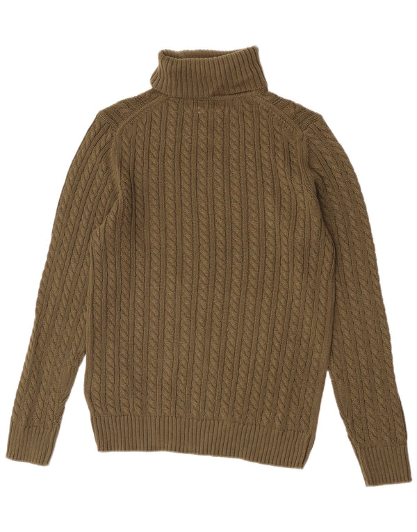 Vintage hombres rollo cuello jersey suéter medio verde algodón