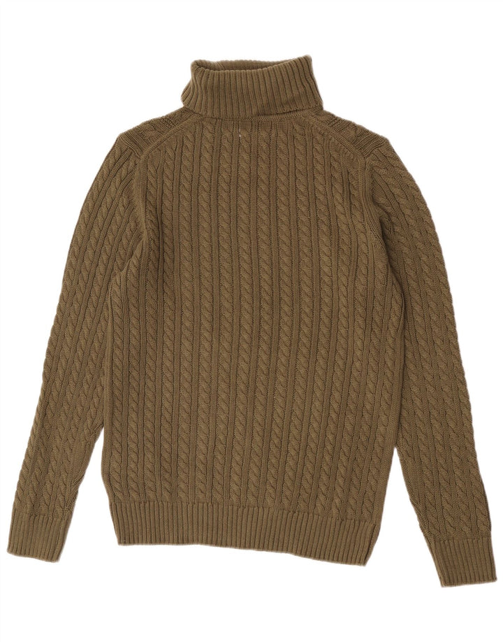 Vintage hombres rollo cuello jersey suéter medio verde algodón