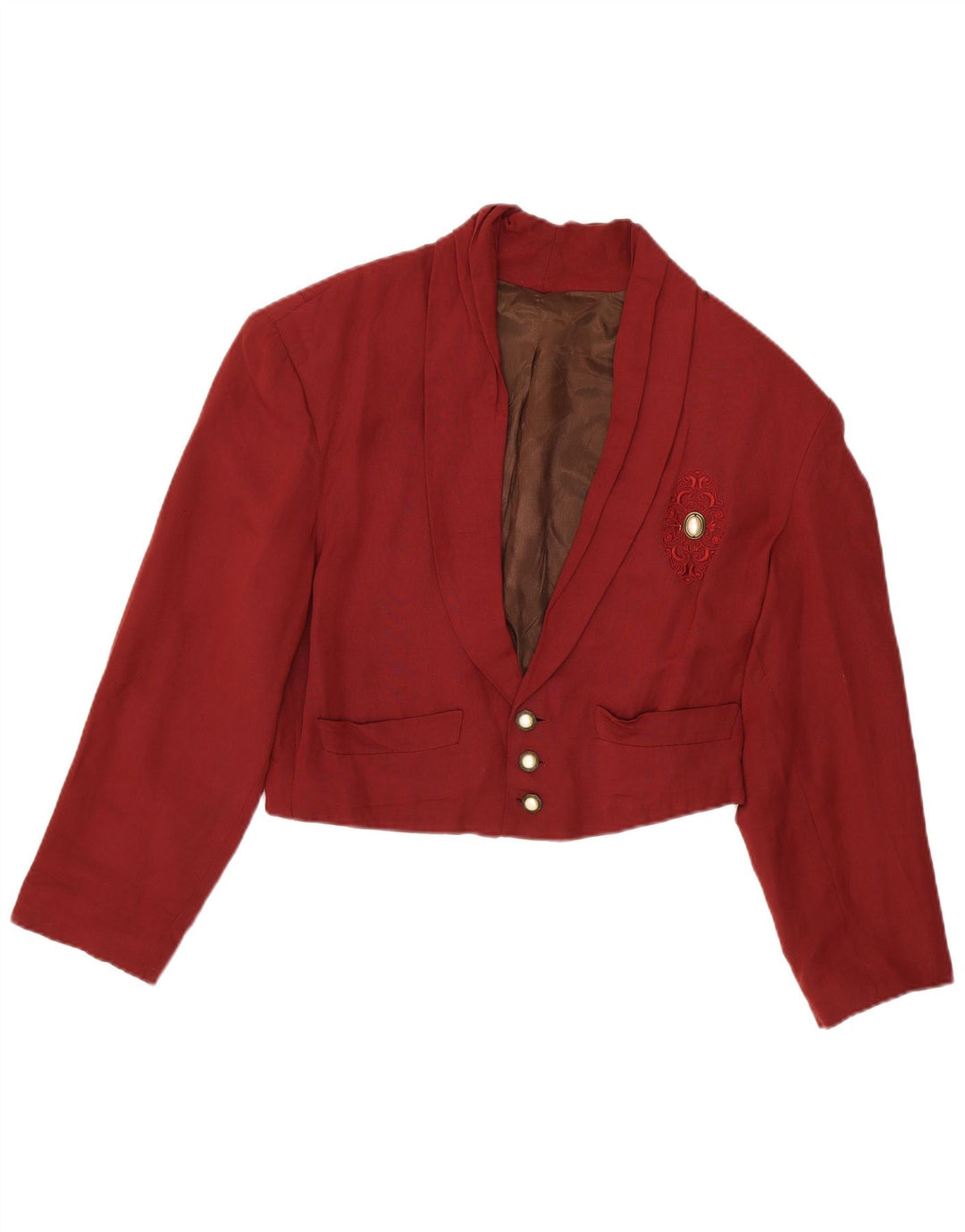 Vintage mujer oversize crop 3 botón Blazer chaqueta Reino Unido 14 granate medio