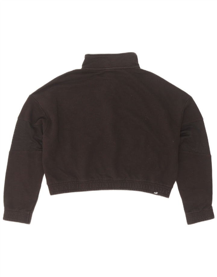 Puma Mujer Crop Oversize Chándal Top Chaqueta Reino Unido 10 Pequeño Algodón Negro