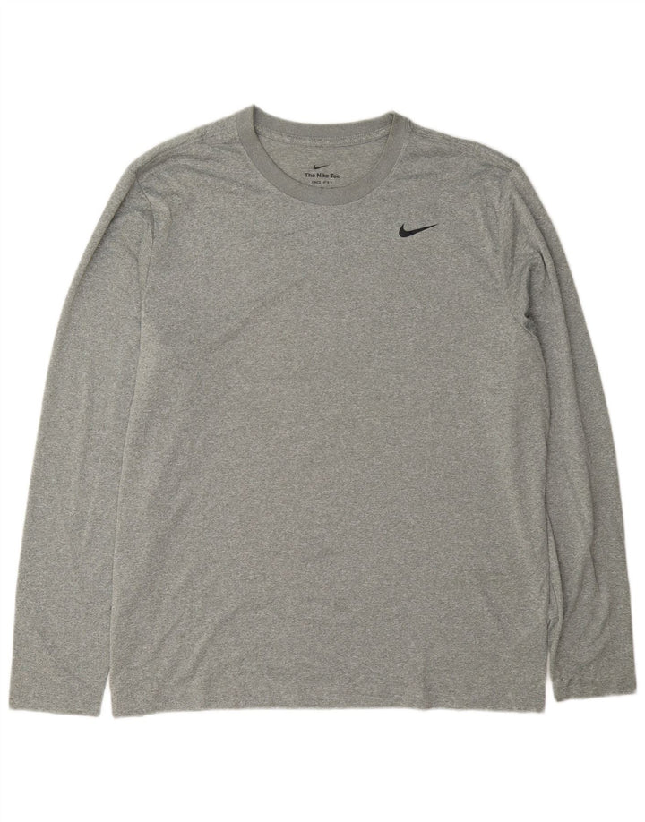 Nike Camiseta Dri Fit para hombre de manga larga XL Poliéster moteado gris