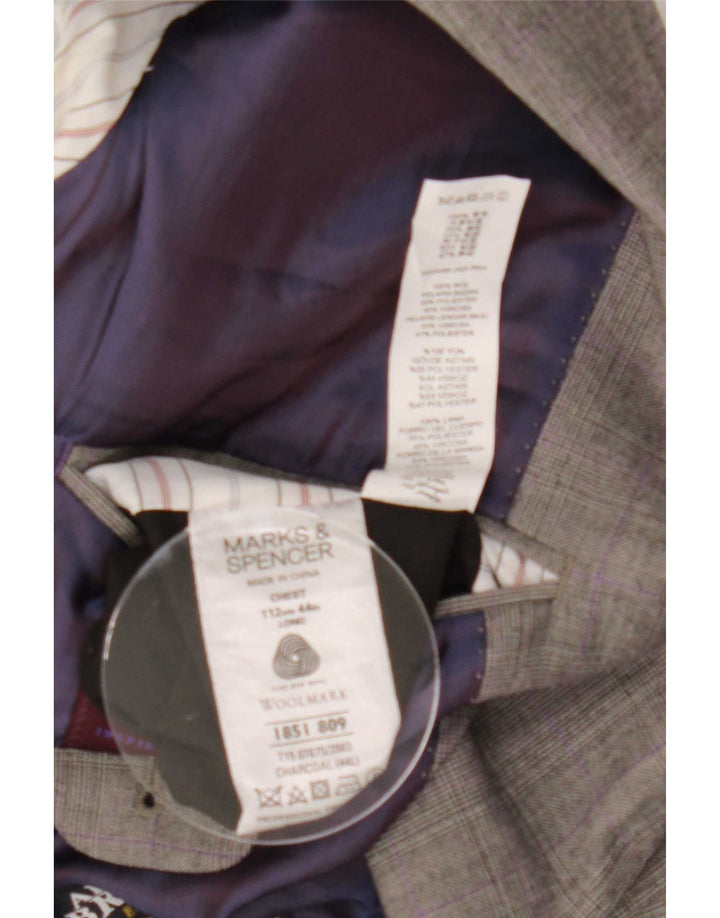 Marks & Spencer Chaqueta tipo blazer de 2 botones para hombre UK 44 XL Lana a cuadros gris