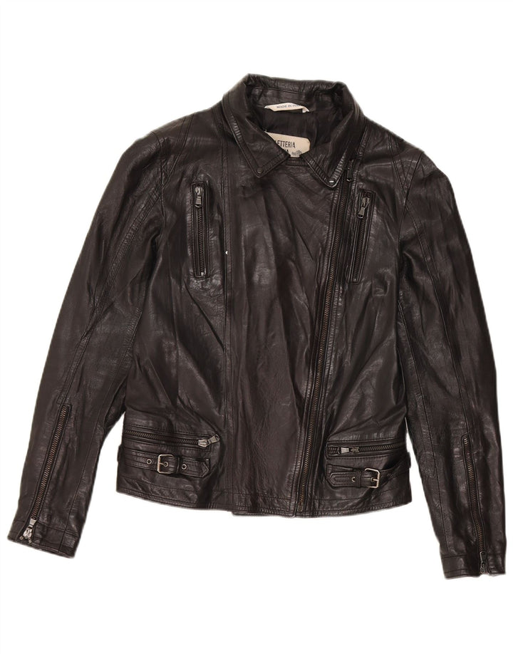 Bayside Chaqueta motera de cuero para mujer IT 44 Cuero negro mediano