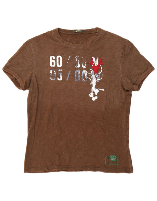 Gas Hombres Camiseta Gráfica Top Algodón Marrón Medio
