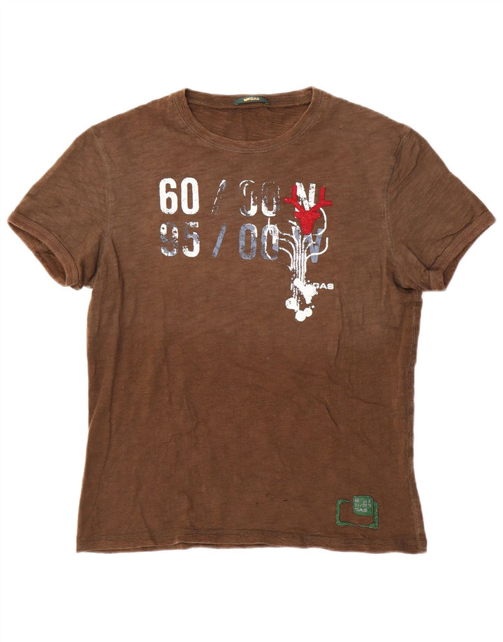 Gas Hombres Camiseta Gráfica Top Algodón Marrón Medio