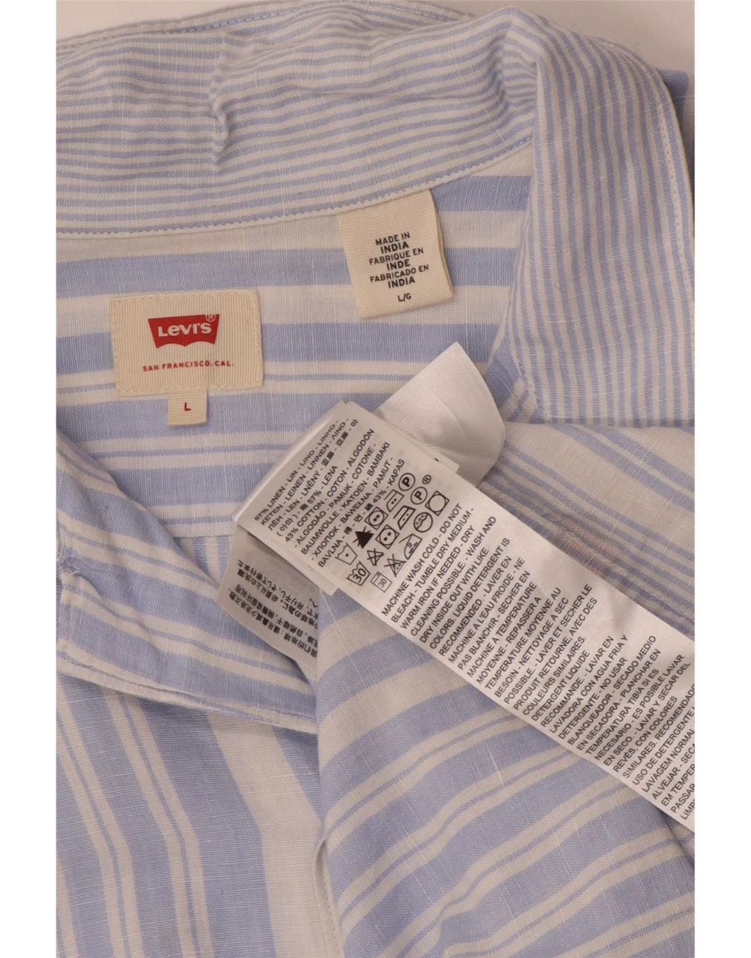 Levi's Hombre Camisa De Manga Corta De Lino A Rayas Azul Grande