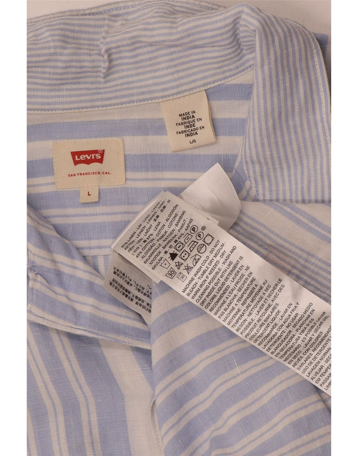 Levi's Hombre Camisa De Manga Corta De Lino A Rayas Azul Grande
