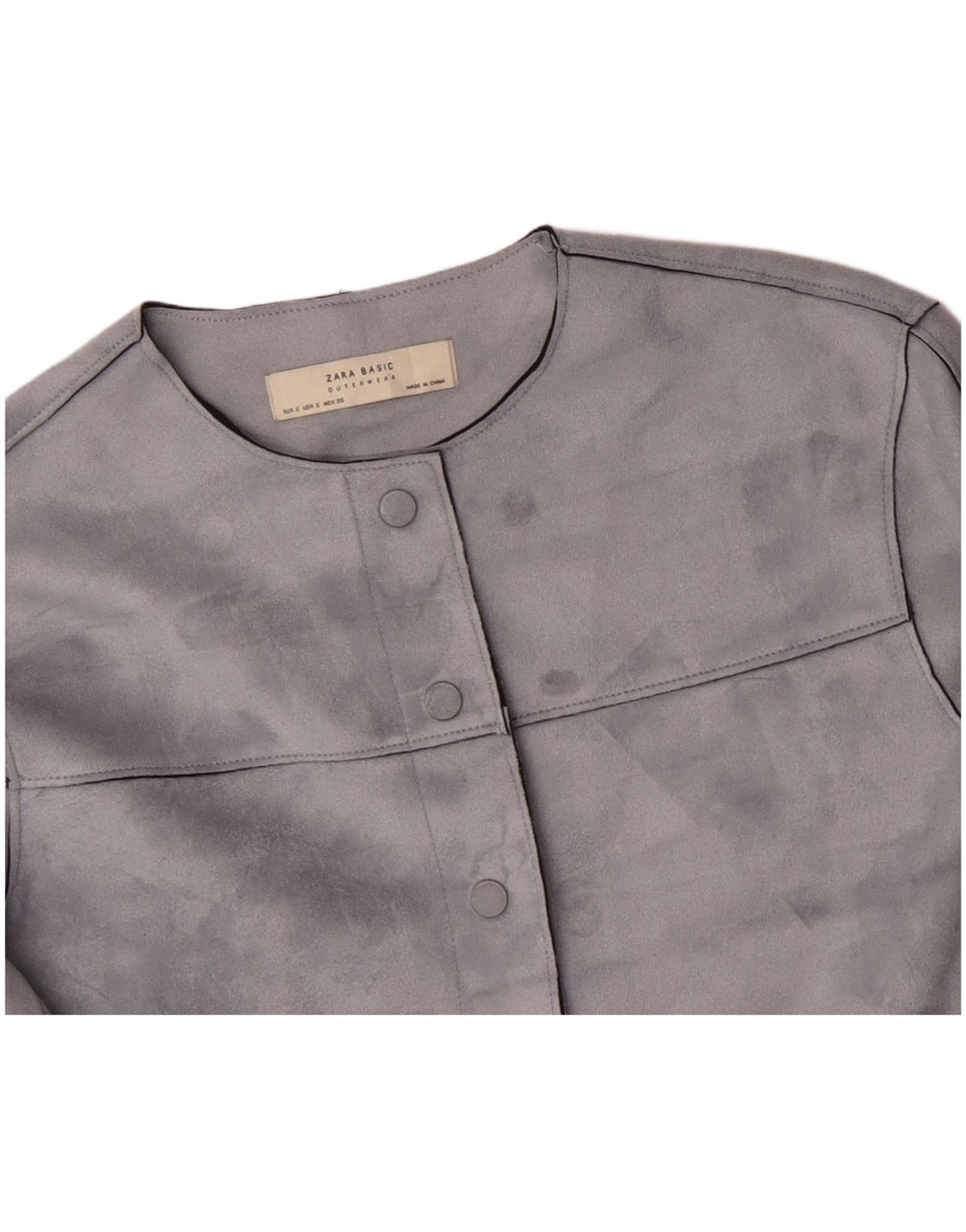 ZARA Chaqueta Bomber Corta Extragrande para Mujer UK 10 Small Gris Poliéster