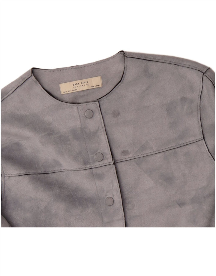 ZARA Chaqueta Bomber Corta Extragrande para Mujer UK 10 Small Gris Poliéster
