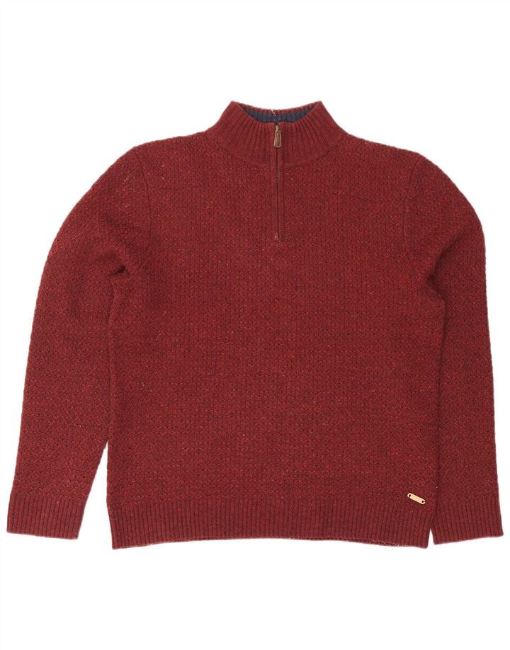 Jersey con cuello y cremallera para hombre de White Stuff, talla grande, de lana en color burdeos