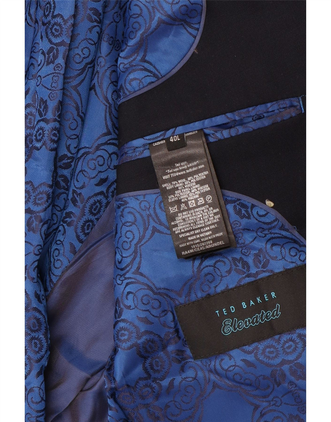 Ted Baker Chaqueta Blazer de 2 Botones para Hombre US 40 Grande Lana Azul Marino