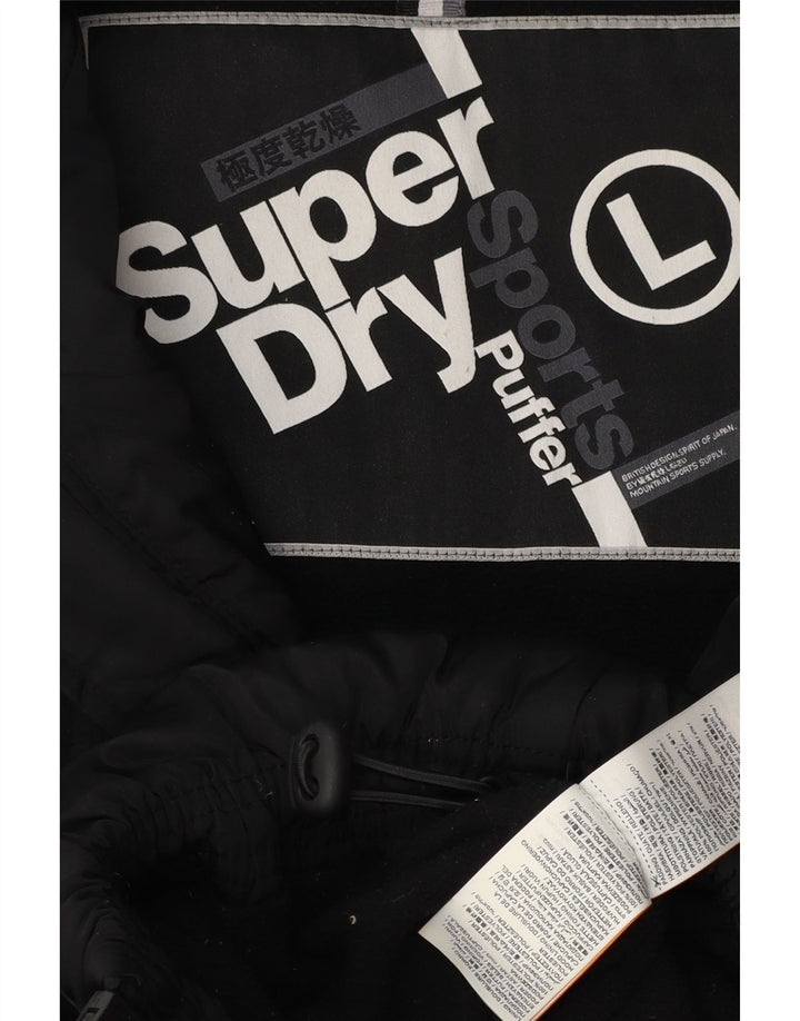SUPERDRY Mens Hooded Padded Jacket UK 40 Large Black Polyester Vintage Superdry and Second-Hand Superdry from Messina Hembry 