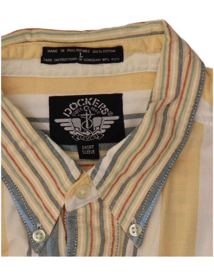 DOCKERS Camisa de manga corta para hombre de algodón a rayas amarillas grandes