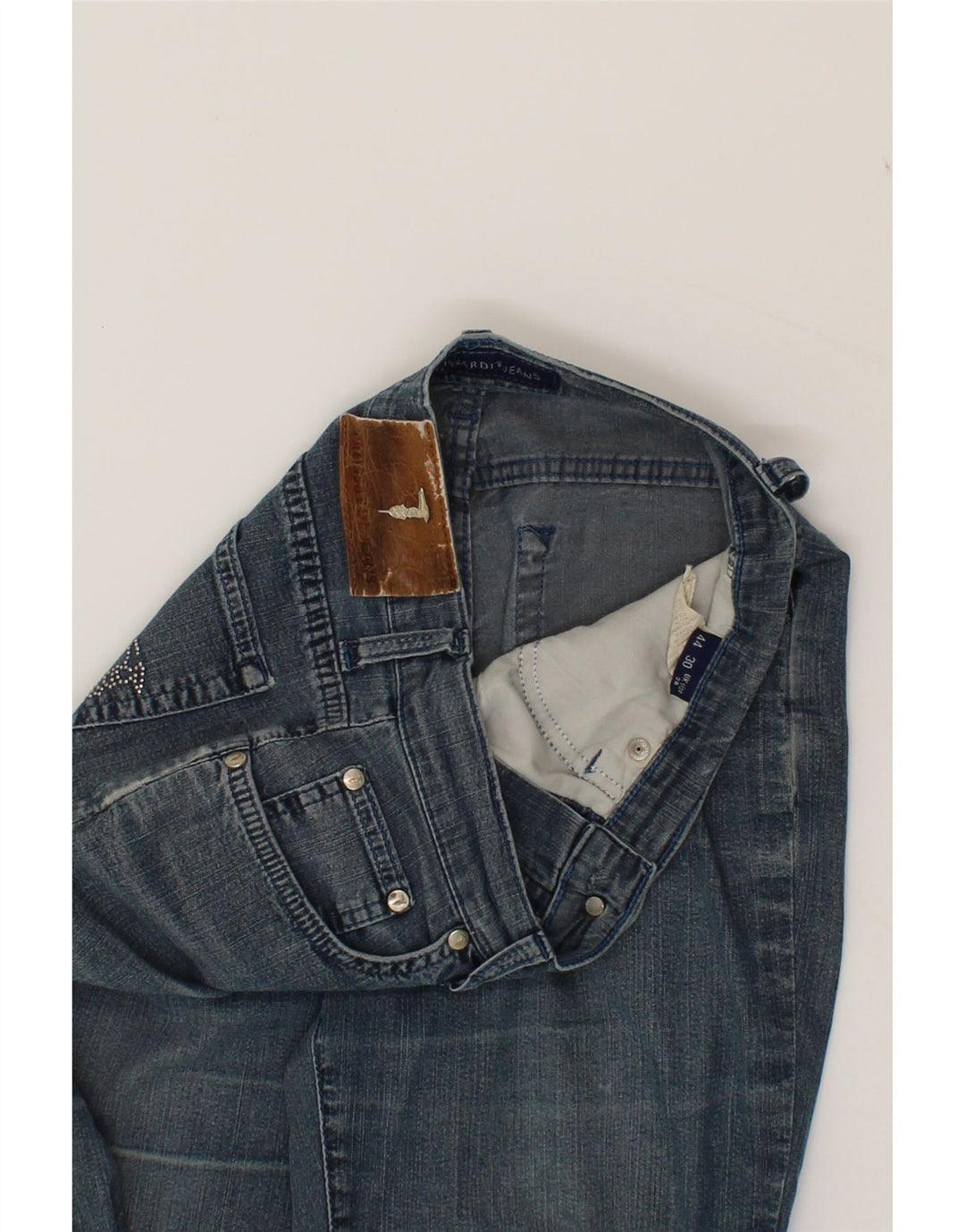 TRUSSARDI Womens Straight Jeans W28 L30 Blue Cotton Vintage Trussardi and Second-Hand Trussardi from Messina Hembry 