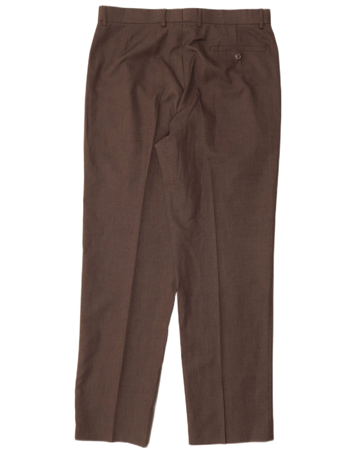 MARKS & SPENCER Pantalón de traje recto para hombre W34 L33 Poliéster marrón