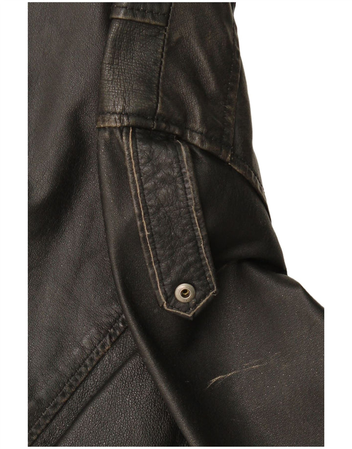 S.Oliver Chaqueta motera de cuero para hombre UK 40 Large Black Leather