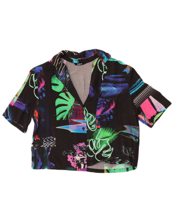 Desigual Blusa corta de manga corta para mujer UK 12 Medium Black Floral