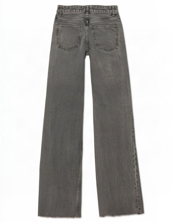 Zara Vaqueros de pierna ancha y cintura alta para mujer EU 34 2XS W24 L32 Gris