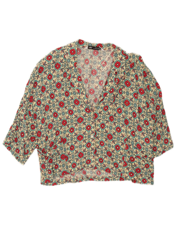 Zara Blusa de manga corta extragrande para mujer UK 10 Small Beige Floral