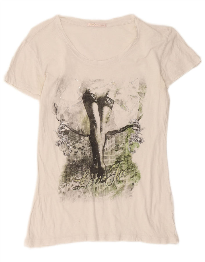 Liu Jo - Camiseta gráfica para mujer, talla 40, talla M, color blanco