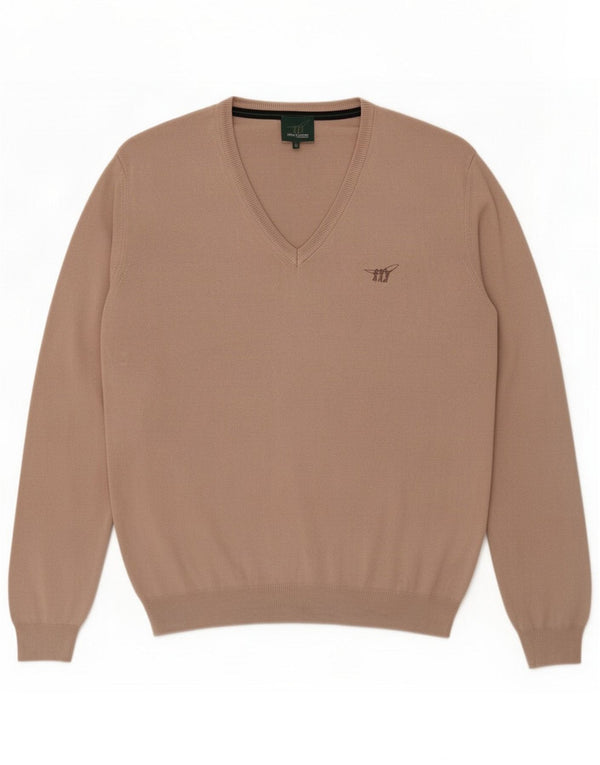 Henry Cottons Mens V-Neck Jumper Sweater Medium Beige Cotton