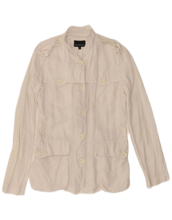 Calvin Klein Jeans Chaqueta militar para mujer UK 10 Small White Linen