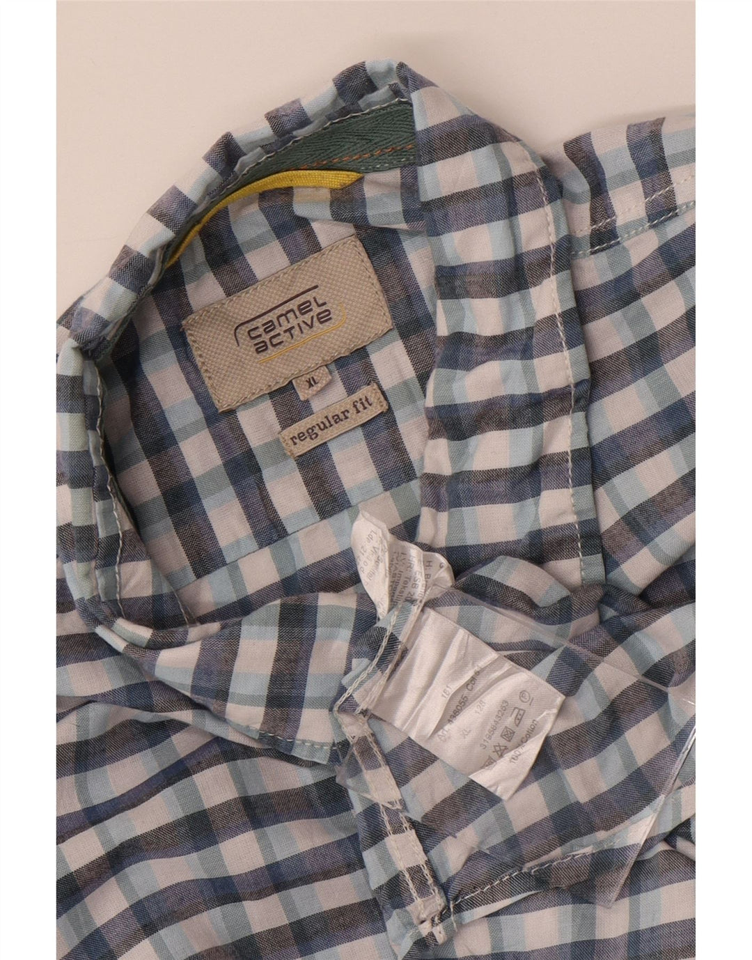 Camisa Camel Active Hombre Manga Corta Regular Fit XL Algodón A Cuadros Azul