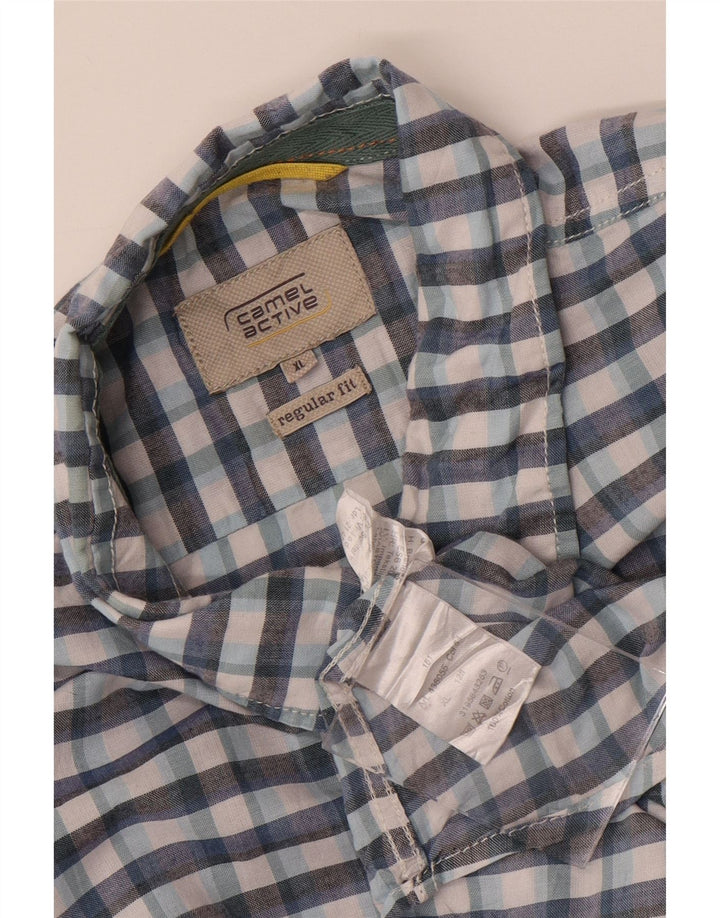 Camisa Camel Active Hombre Manga Corta Regular Fit XL Algodón A Cuadros Azul