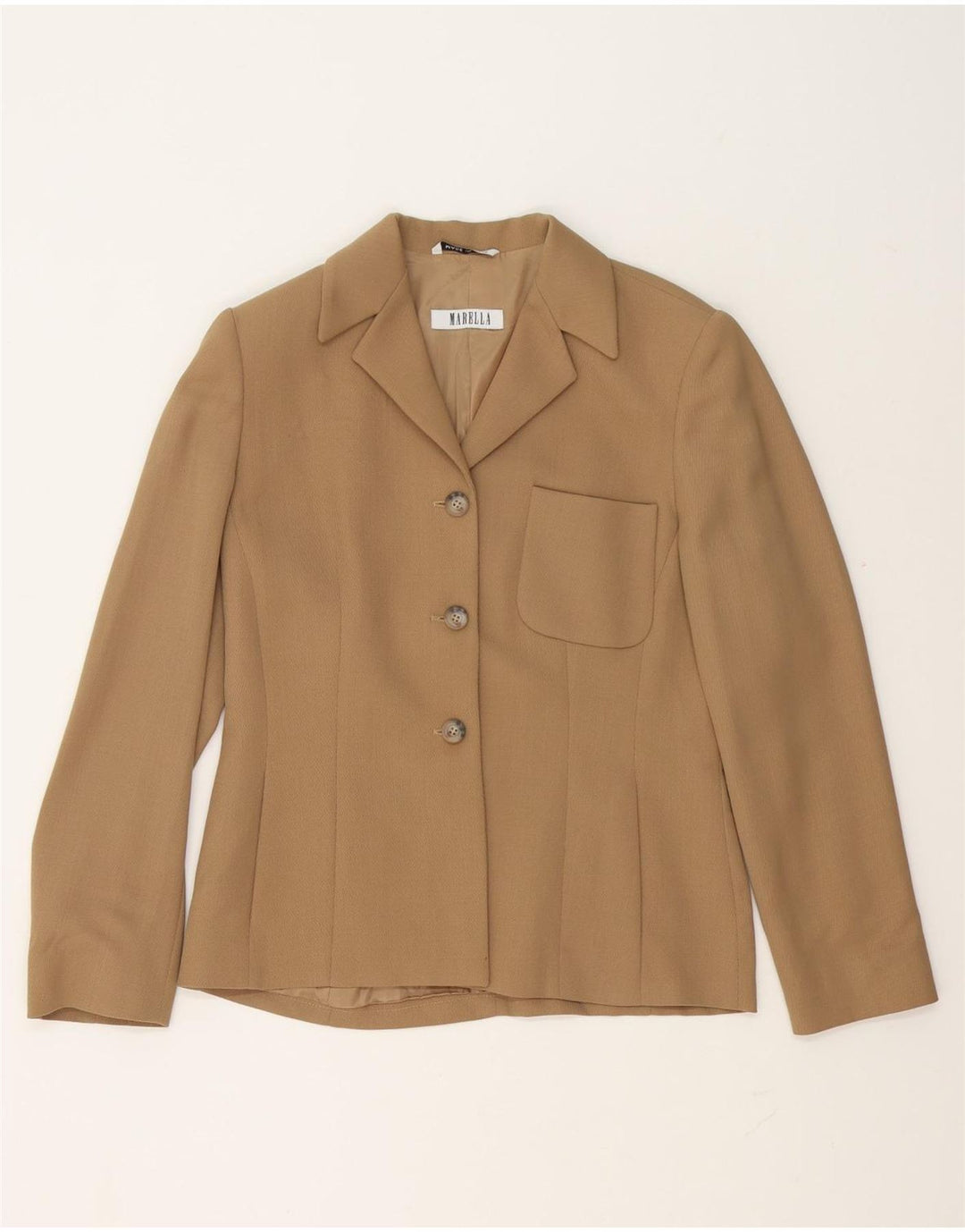 Marella Chaqueta Blazer de 3 Botones para Mujer UK 10 Small Beige Lana Virgen