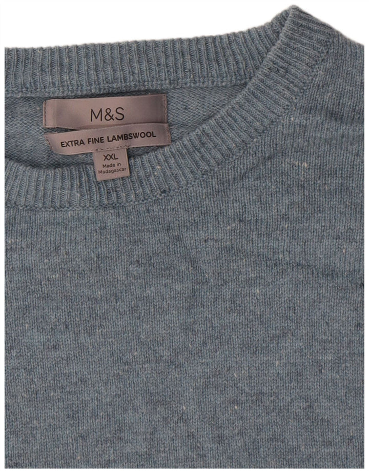 Marks & Spencer Jersey de cuello redondo para hombre, talla 2XL, lana de cordero moteada azul