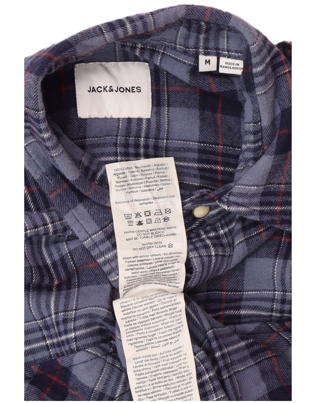Jack & Jones Hombre Camisa De Franela De Algodón A Cuadros Azul Marino Mediano