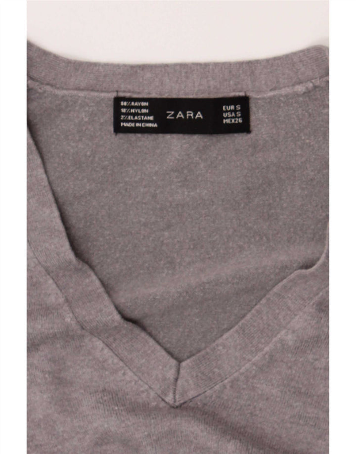 Zara Mujer Jersey con Cuello en V Jersey UK 10 Small Gris