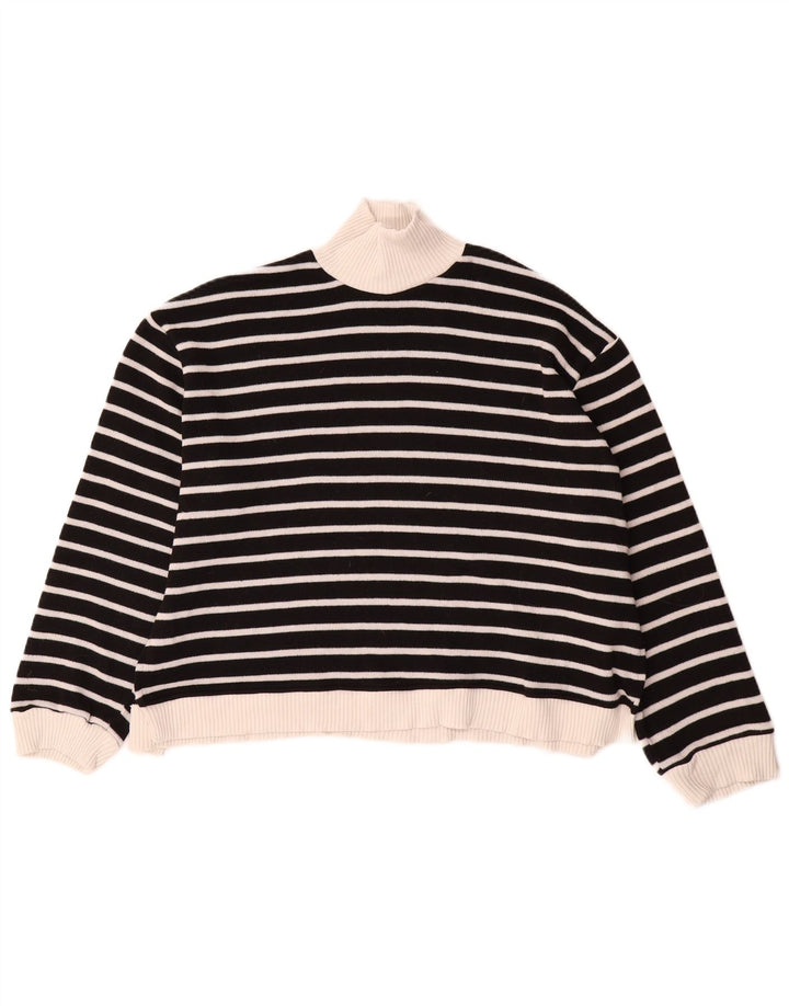 Zara - Jersey con cuello alto para mujer, talla 40, talla mediana, color negro a rayas