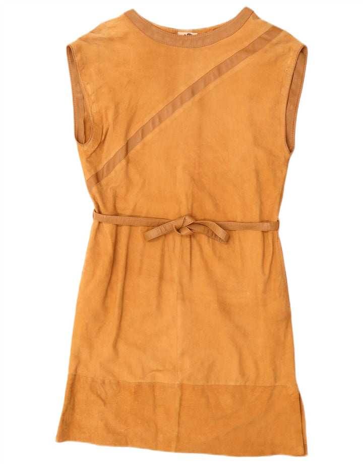 Vintage mujer sin mangas ante vestido básico Reino Unido 12 Medio Beige