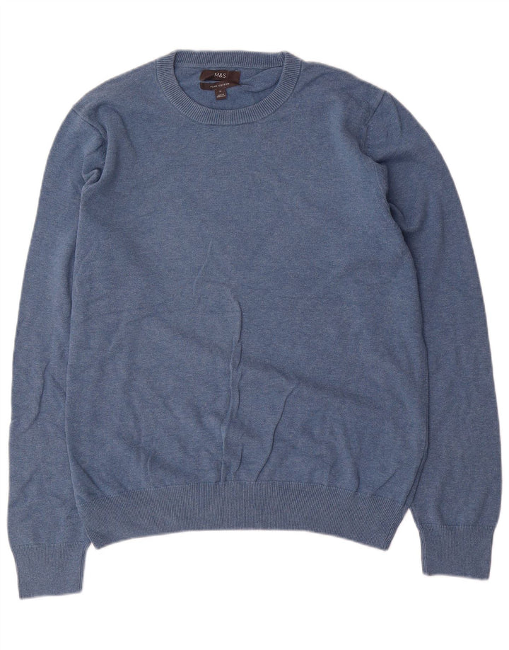 Marks & Spencer Jersey de cuello redondo para hombre de algodón azul medio