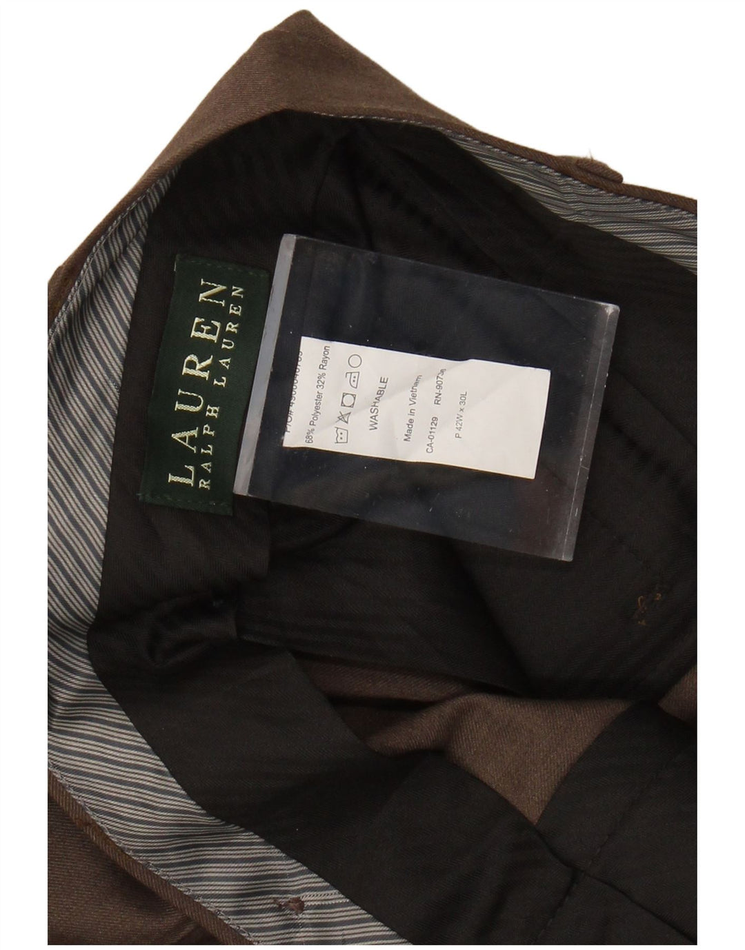 RALPH LAUREN Pantalón de traje con pinzas para hombre W42 L30 Poliéster marrón
