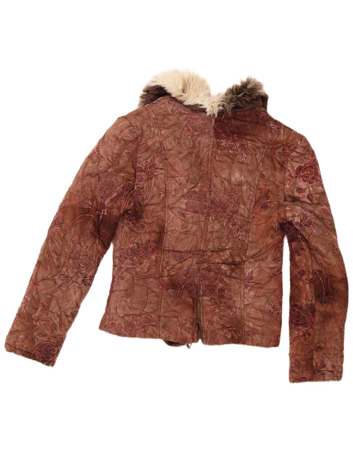 Vintage mujer chaqueta acolchada Reino Unido 10 pequeño marrón floral