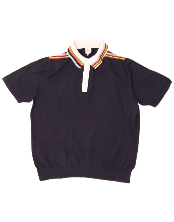 Paul Smith Jersey de manga corta con cuello tipo polo para hombre, color azul marino mediano