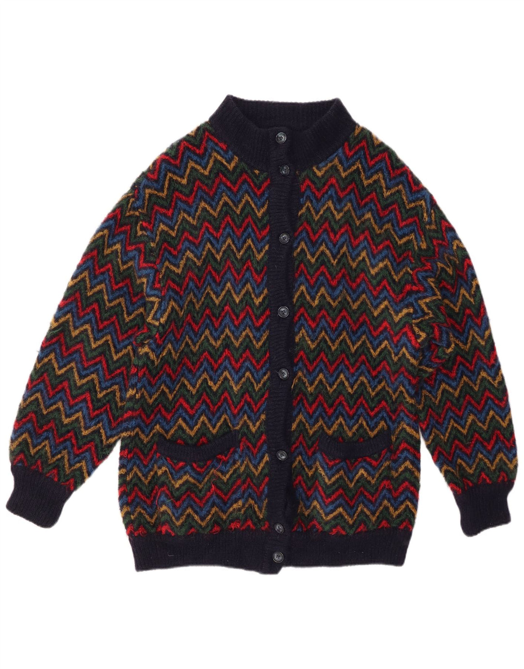 VINTAGE Mujer Cardigan Suéter Reino Unido 14 Grande Multicolor Chevron