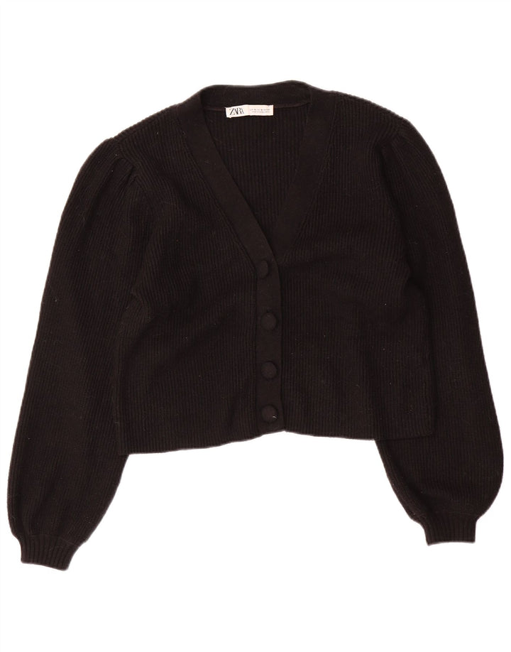 Zara - Cárdigan corto para mujer, talla 40, viscosa negra mediana