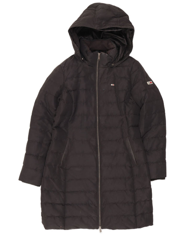 Tommy Hilfiger Abrigo acolchado con capucha para mujer UK 44 Poliéster negro mediano