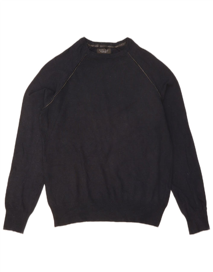 ZARA Hombre Jersey Cuello Redondo Jersey Small Azul Marino Viscosa