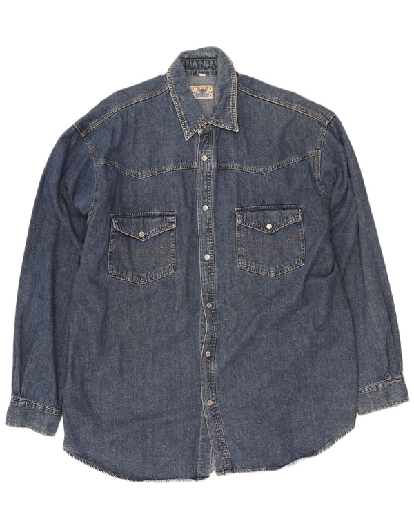 Camisa vaquera vintage para hombre Algodón azul marino medio