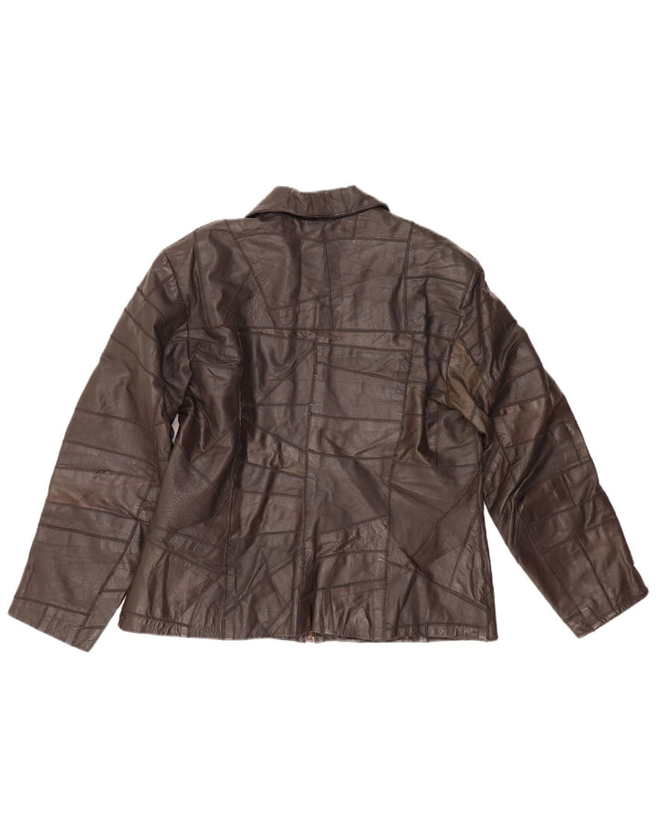 Vintage mujer chaqueta de cuero Reino Unido 14 cuero marrón medio